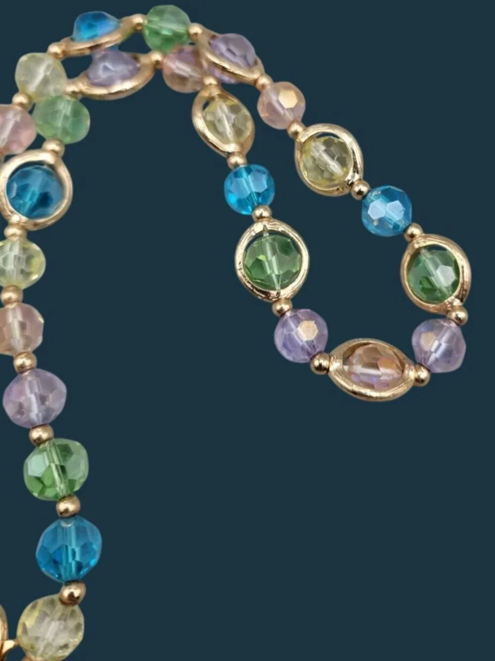 VTG Liz Claiborne Multi Color Crystal Station Necklace Gold Tone Est 1976 19